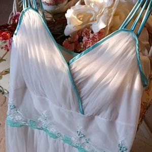 ETHEREAL, VINTAGE "GOTHAM GOLD STRIP" NYLON CHIFFON NIGHTGOWN! SZ 34!